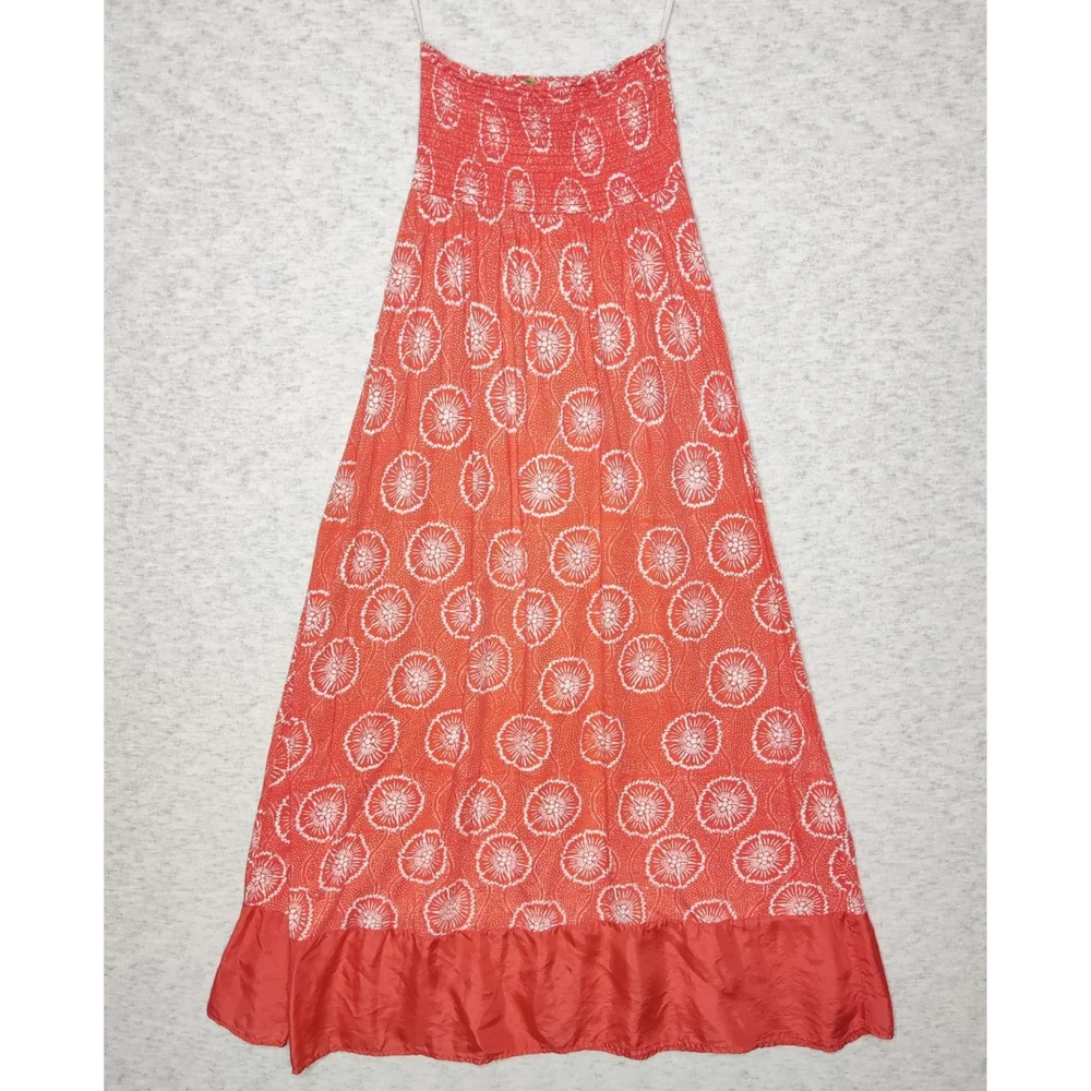 Velvet by Graham & Spencer Bandeau Strapless Orange Cotton Silk Maxi Dress Sz M - Picture 3 of 11